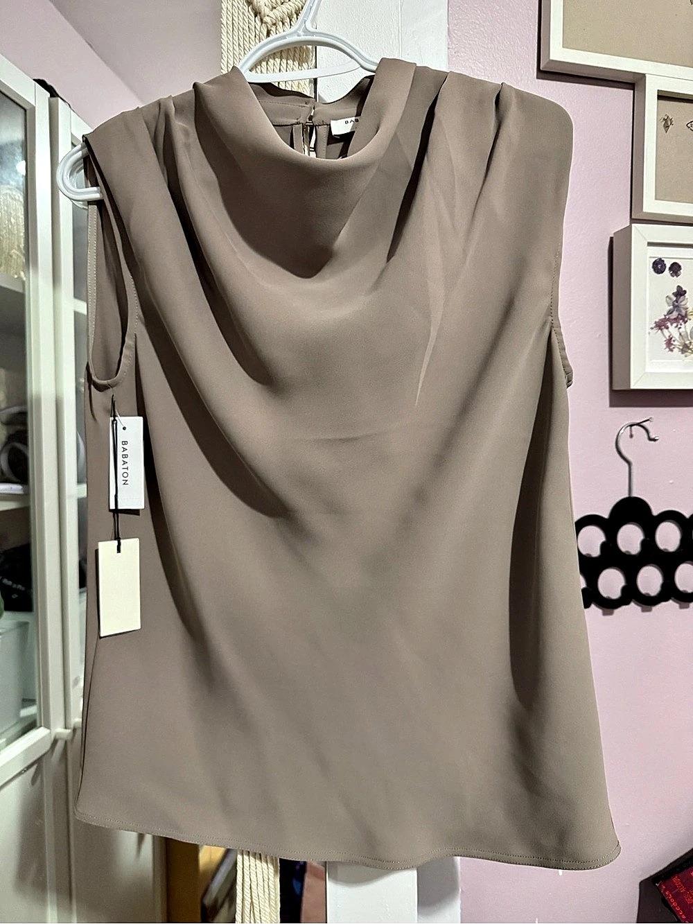 Aritzia Babaton Carter Blouse Cowl Neck Brown 2XS